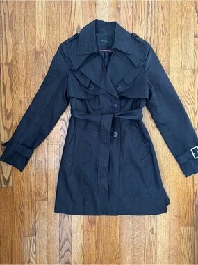 Tahari Black Double-Breasted light wear Coat with Belt